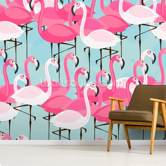 Flock of Flamingos Wallpaper Mural | Wallsauce AU