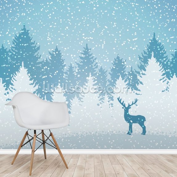 Deer in Winter Forest Scene Wallpaper Mural Wallsauce US