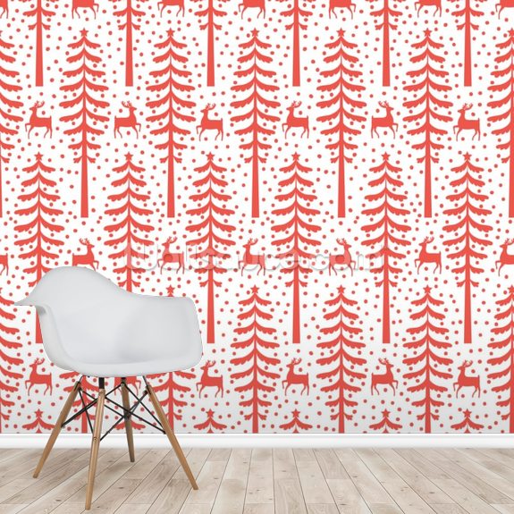 Red Christmas Trees Wallpaper Mural Wallsauce UK