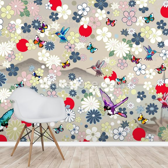 Butterfly and Birds Wallpaper | Wallsauce UK