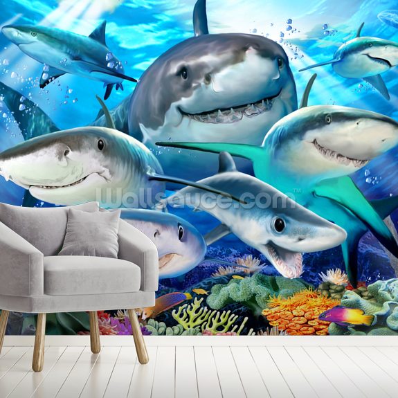 Shark Selfie Wall Mural | Wallsauce US