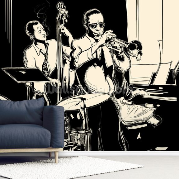 Jazz Black & White Wallpaper Wall Mural Wallsauce UK