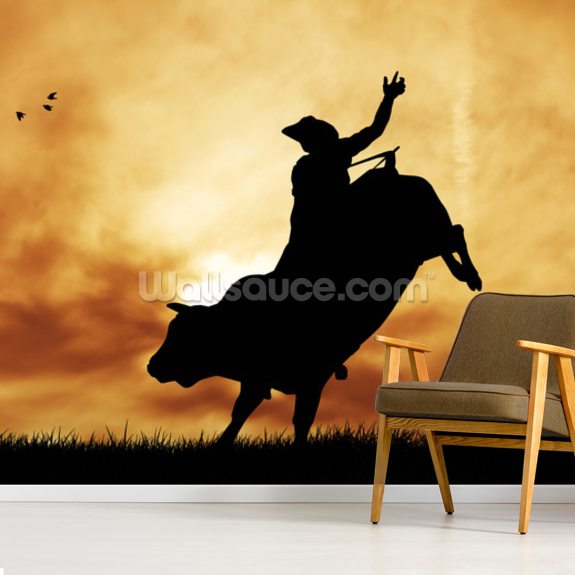 Bull rider at sunset Wallpaper Mural | Wallsauce UK