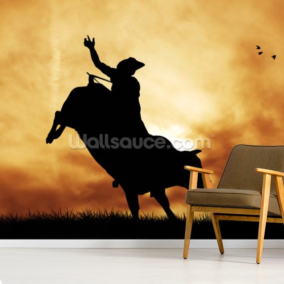 Bull rider at sunset Wallpaper Mural | Wallsauce UK