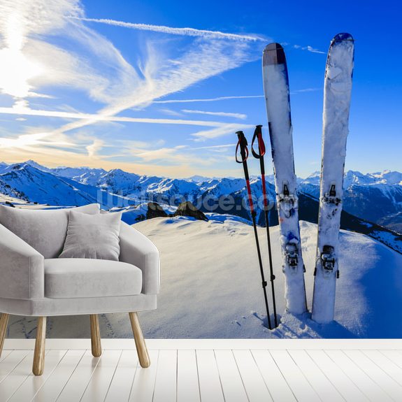 Skis and Pole Sticks Wallpaper | Wallsauce UK