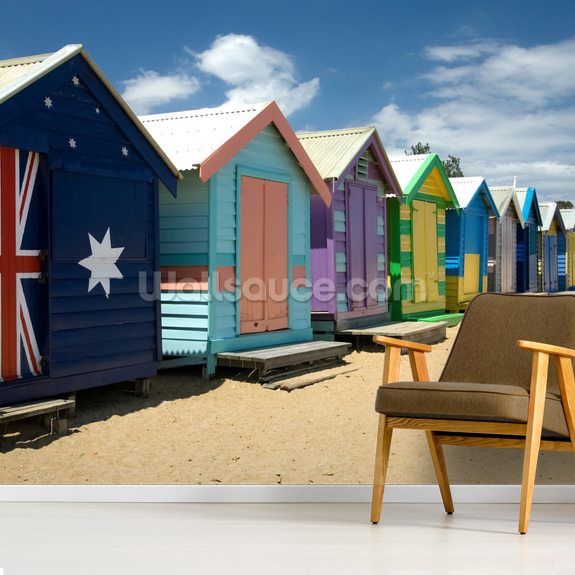 Colourful Beach Huts Wallpaper | Wallsauce US