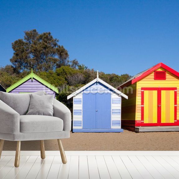 Brighton Beach Bathing Boxes Wallpaper | Wallsauce UK