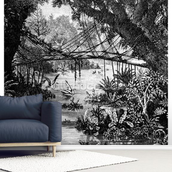 Victorian Jungle Engraving Wall Mural Wallsauce US