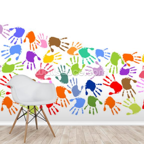 Colourful Wave of Handprints Wallpaper Mural Wallsauce USA