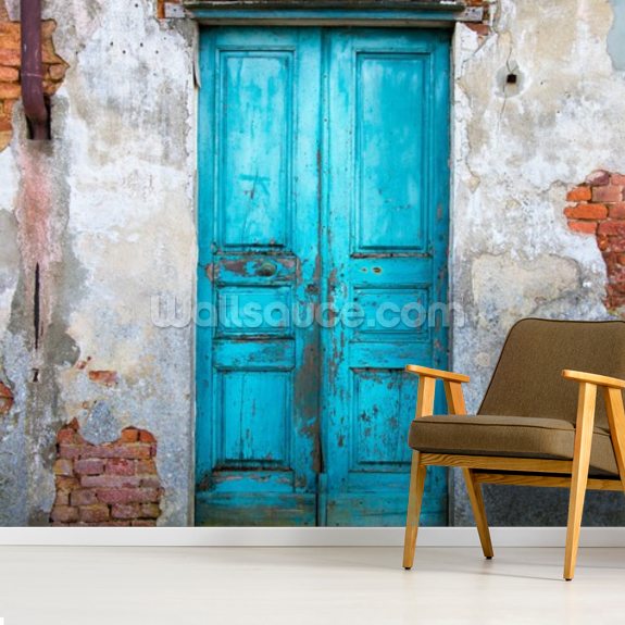 Old Blue Wooden Door Wallpaper Mural | Wallsauce CA