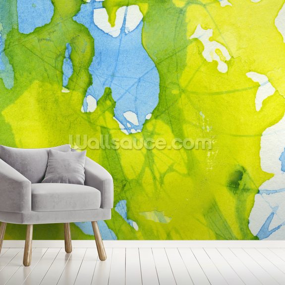 Watercolor Green and Blue Wallpaper Wallsauce UK