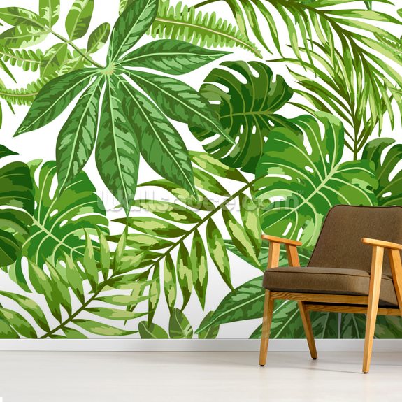 Exotic Leaf Pattern Wallpaper Mural Wallsauce UK