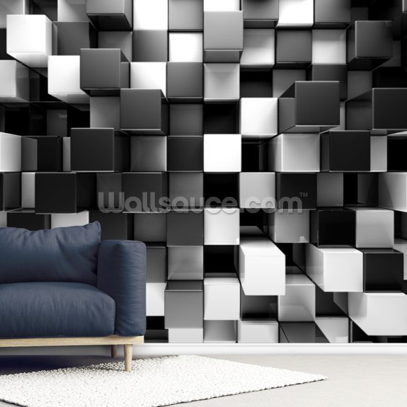 Black and White Blocks Wallpaper Mural Wallsauce EU