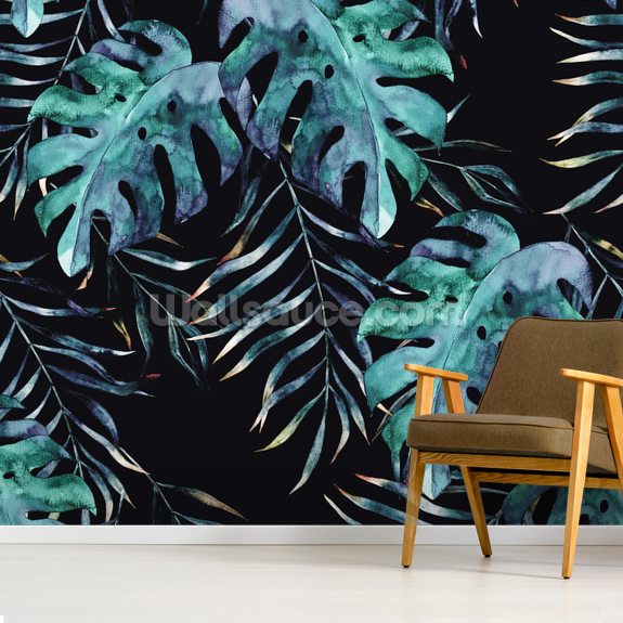 Welp Black with Tropical Leaves Palm Wallpaper | Wallsauce US CC-36