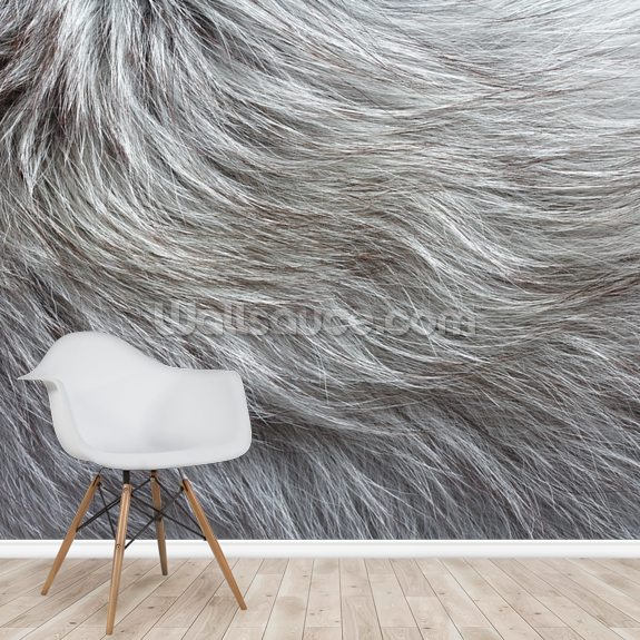 Grey Fluffy Fur Print Wallpaper