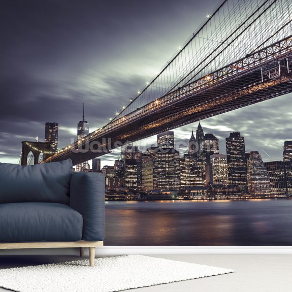 Brooklyn Bridge Manhattan at Night Wall Mural Wallsauce US