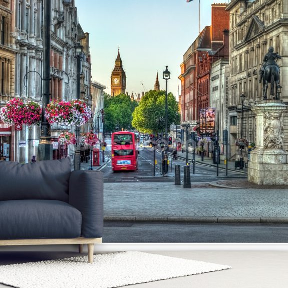 London City with Double Decker Bus Wall Mural Wallsauce CA