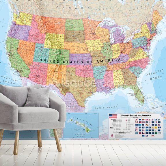 Decorazione murale con mappa politica degli Stati Uniti | Wallsauce IT