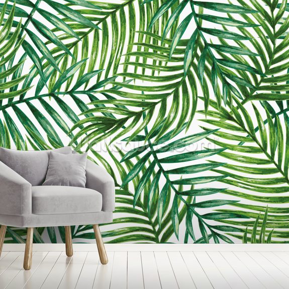 Nieuw Watercolor Tropical Palm Leaves Wallpaper Mural | Wallsauce US ZN-97