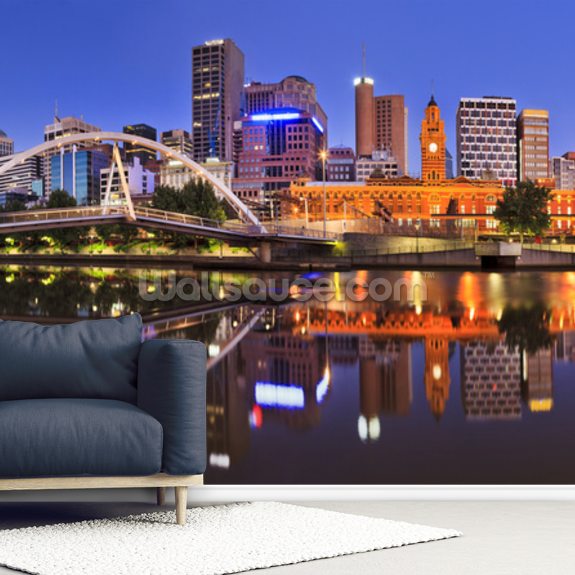 Melbourne CBD River Rise at Night Wallpaper Mural Wallsauce US