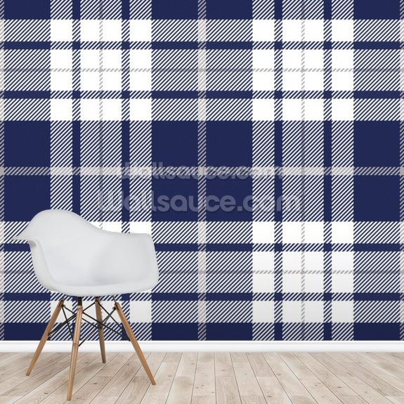 White and Blue Tartan Wallpaper Wallsauce UK