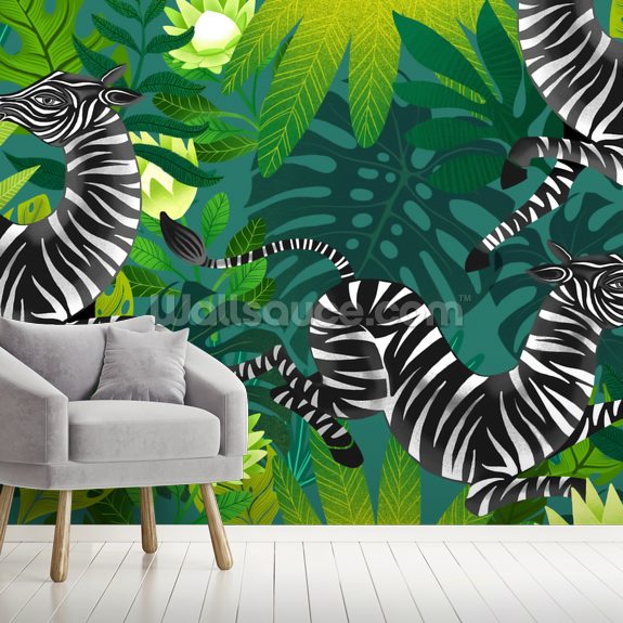 Dancing Zebras Wall Mural by Michael Zindell Wallsauce US