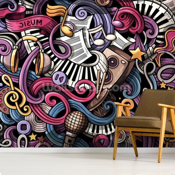 Instrument Illustration Wall Mural Wallsauce UK