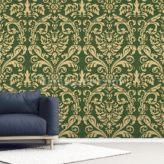 Lulu Dark Green Damask Wallpaper – Designer Wallcoverings and Fabrics
