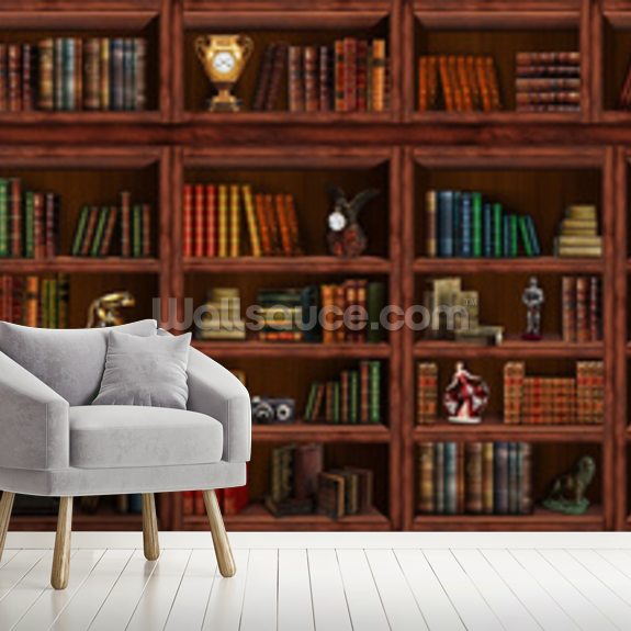 Vintage Bookshelf Wall Mural Wallsauce UK