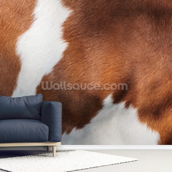 Wall Mural - Brown and White Cow Print Wallpaper - Wallsauce