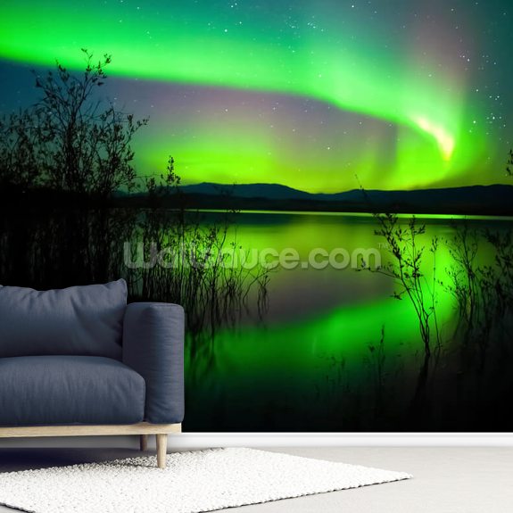 Mountains Wallpaper Northern light Wall Mural Removable Aurora Borealis Photo Wallpaper Removable Self Adhesive Peel and Stick Wall Decal