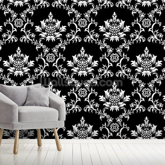 Damask Black Wallpaper Mural Wallsauce UK