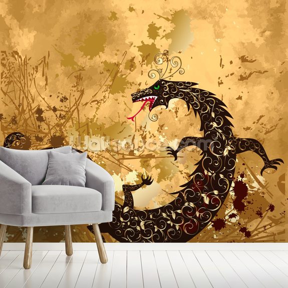 Dragon on a background grunge Wallpaper Mural Wallsauce UK