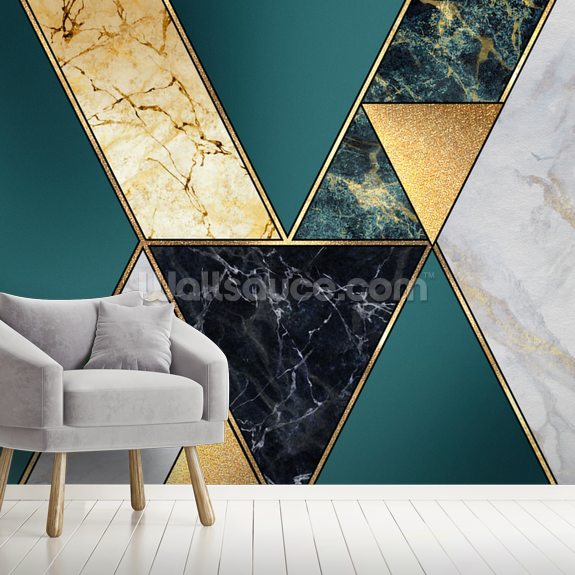 Teal and Gold Geometric Wallpaper Wallsauce US