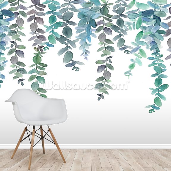Blue & Green Hanging Eucalyptus Wallpaper | Wallsauce AU
