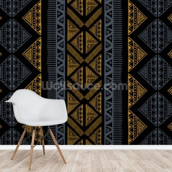 Ochre and Navy Pattern Wallpaper Wallsauce AE