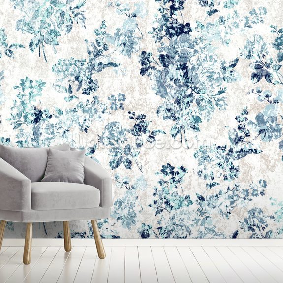 Blue Vintage Floral Wallpaper Wallsauce UK