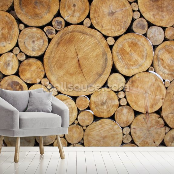 Stacked Round Logs Wallpaper Mural | Wallsauce UK