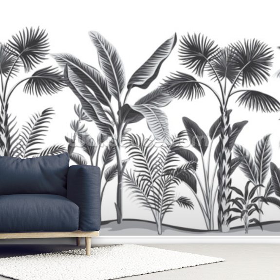 Décoration murale de la jungle en noir et blanc Wallsauce FR
