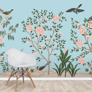 Large Wallpaper Mural Chinoiserie Handpainted Effect Wall Murals Chinoiserie Magnolia Floral wall decorative Sticker