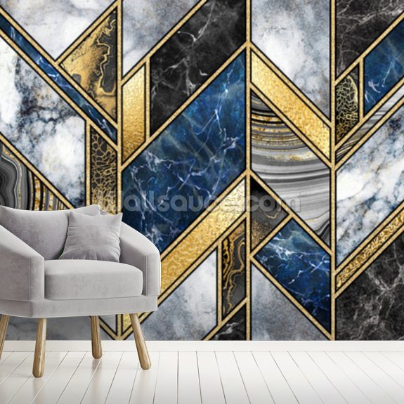 Navy and Gold Art Deco Wallpaper Wallsauce UK