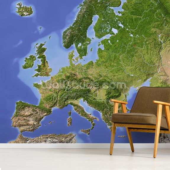 Relief Map of Europe Wallpaper Mural Wallsauce UK
