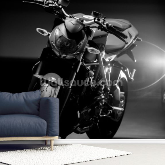 Motorcycle Black and White Wallpaper Mural | Wallsauce UK