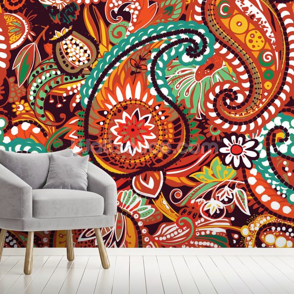 Orange Sunrise Paisley Wall Mural | Wallsauce US