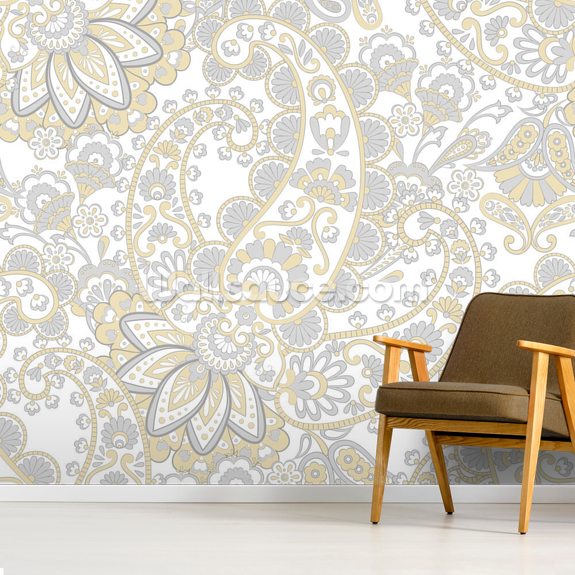 Ochre and Grey Paisley Wallpaper Wallsauce UK