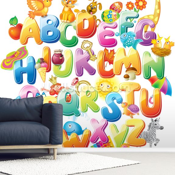 Alphabet For Kids With Pictures Wallpaper Mural Wallsauce Eu