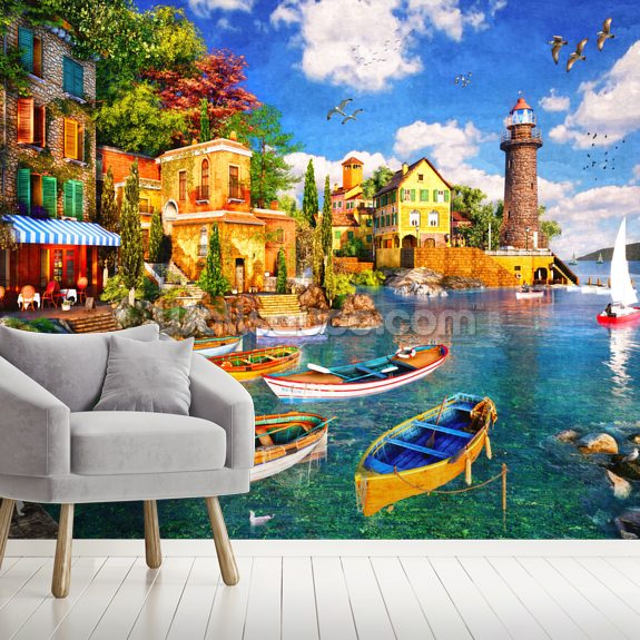 The Mediterranean Harbour Wallpaper Mural Wallsauce AE