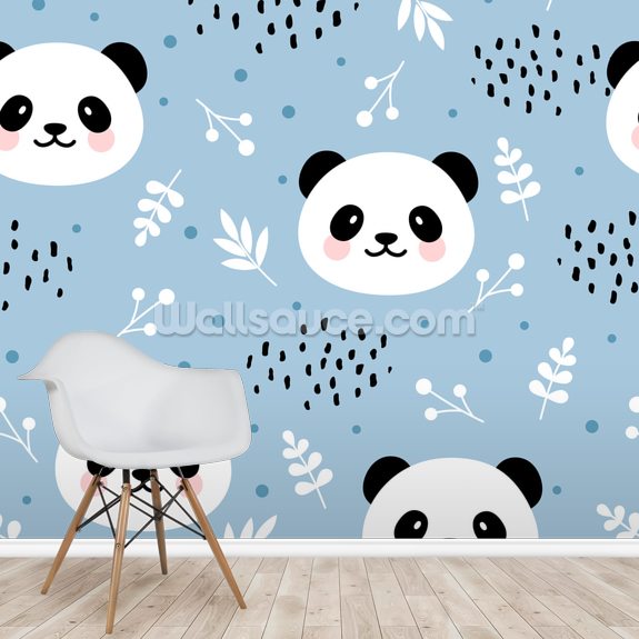 Blue Cute Panda Wallpaper | Wallsauce US