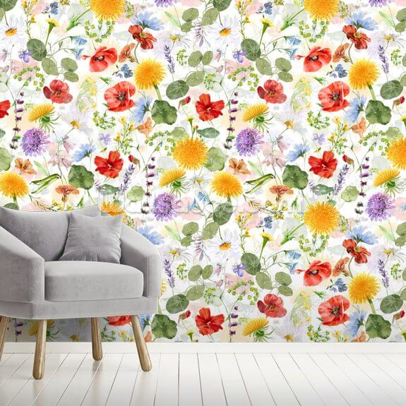 Colourful Wildflowers Meadow Wall Mural Wallsauce UK
