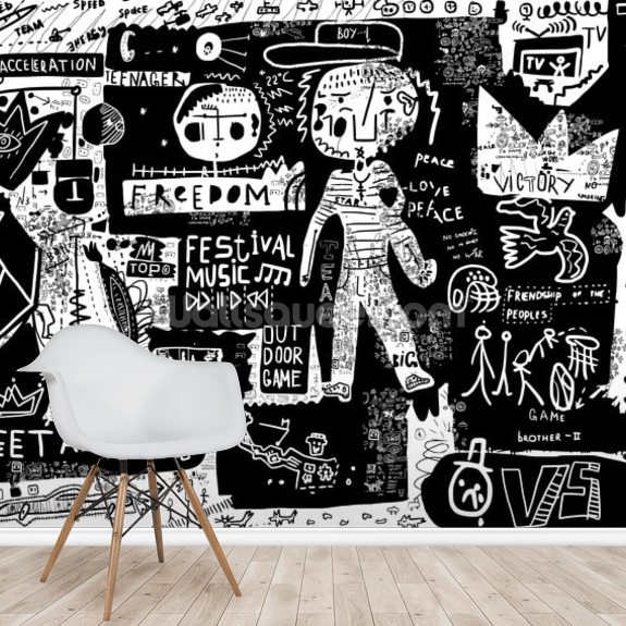 black and white wall mural